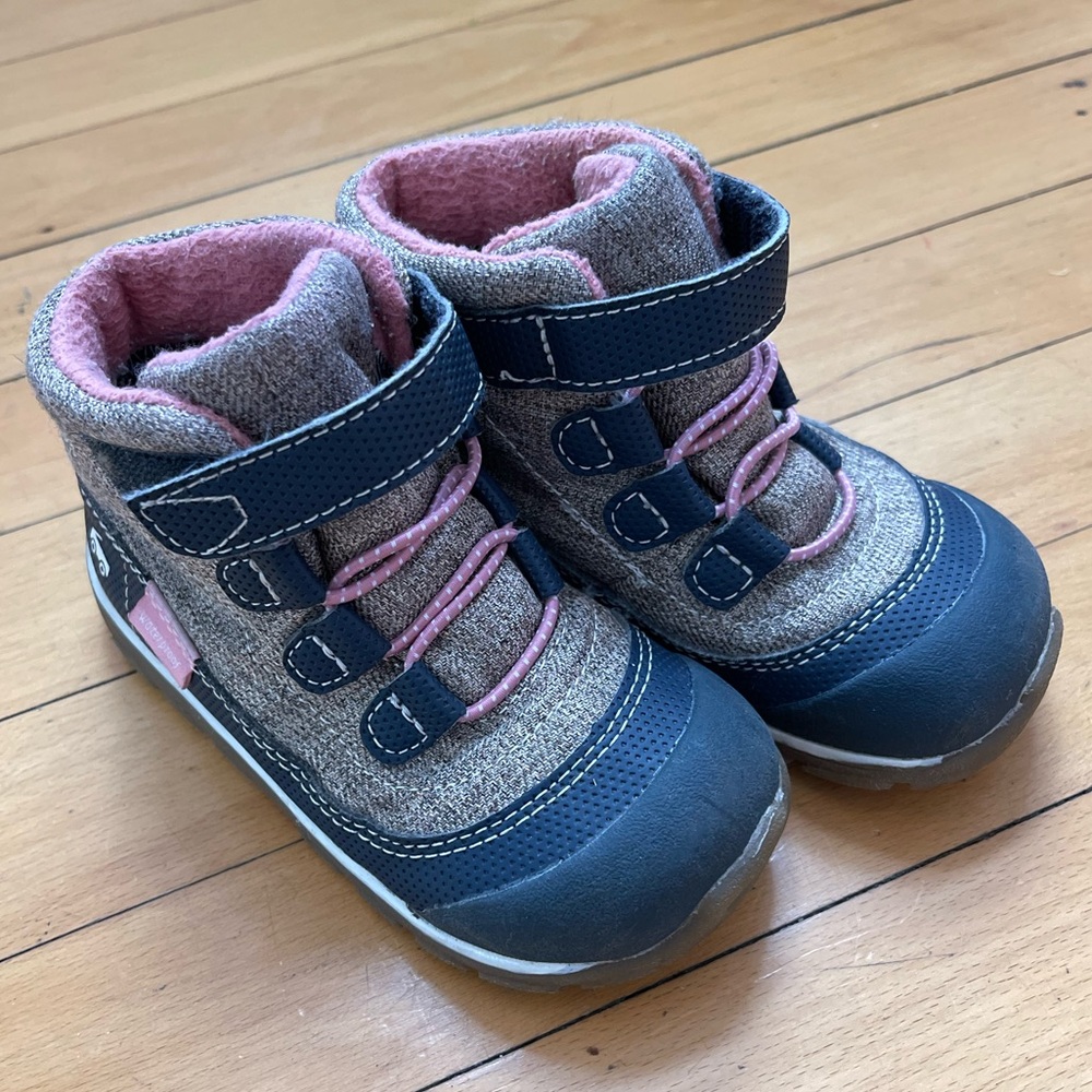 See Kai Run Kids' Boots with Pink and Navy Accents